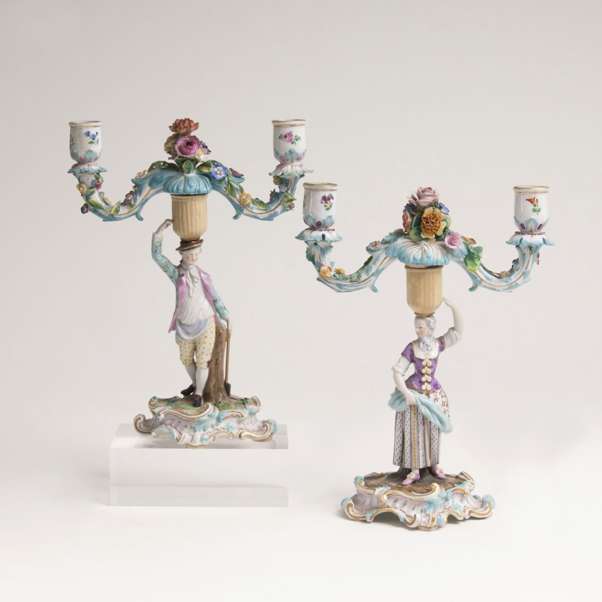 Michel Victor Acier - A Pair of Figural Chandeliers with Gardeners A Pair of Figural Chandeliers with Gardeners