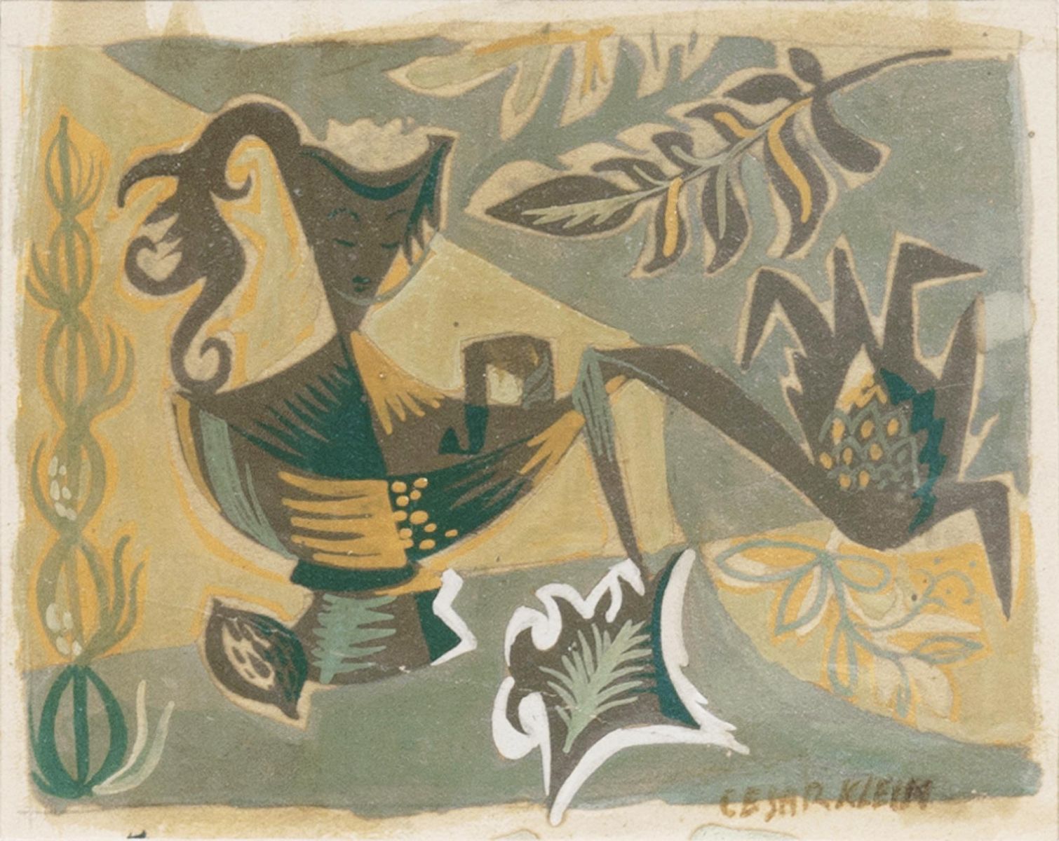 Still Life with Girl's Head and Plants