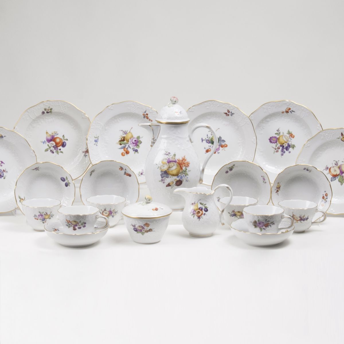 A Coffee Service 'Dulong relief' and flower painting for 6 Persons A Coffee Service 'Dulong relief' and flower painting for 6 Persons