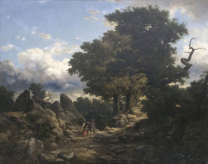 Hiker in rocky landscape