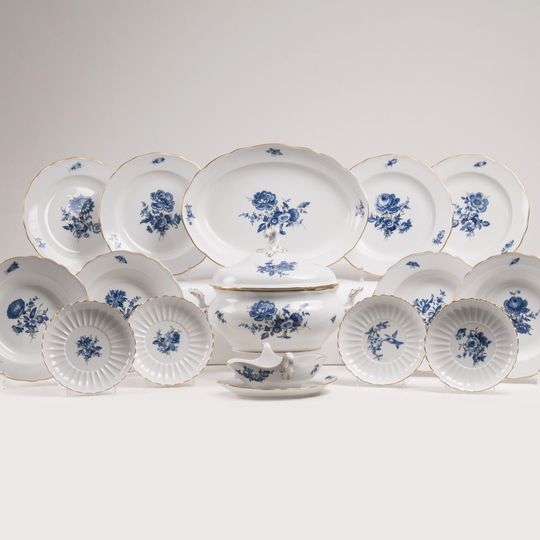 A Dinner Service 'Blue Flower with Insects' for 6 Persons