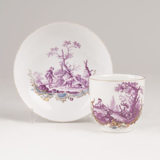 A Cup with Hunting Scenes in Purple Monochrome