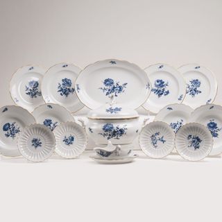 A Dinner Service 'Blue Flower with Insects' for 6 Persons