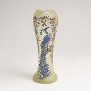 A Legras Vase with Peacock Decor