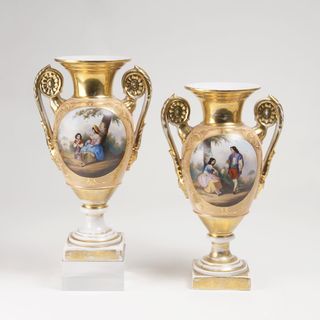 A Pair of Amphora Vases with Figural Scenes