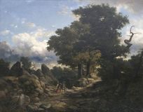 Hiker in rocky landscape