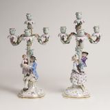 A Pair of Large 'Four-armed Figural Chandeliers 'Mother and Son' and 'Father and Daughter'
