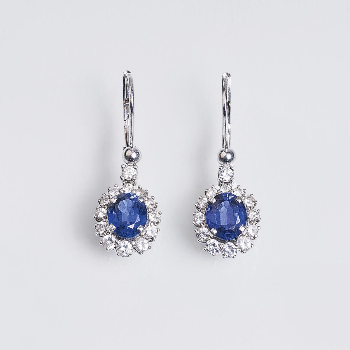 A Pair of Sapphire Diamond Earpendants