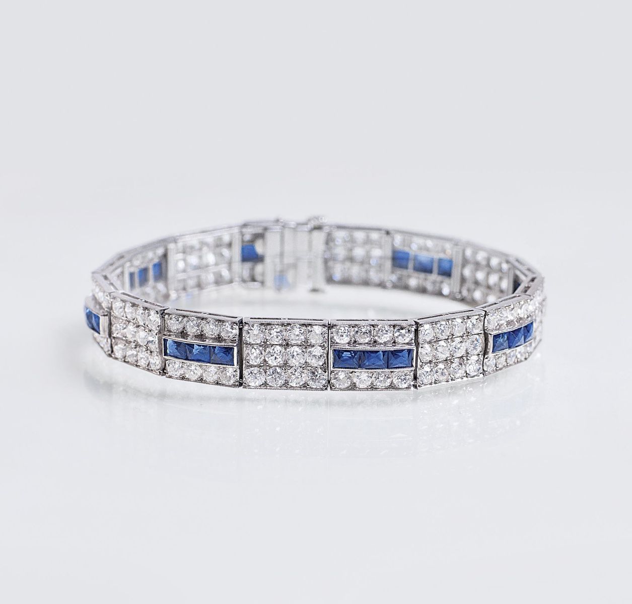 A Highcarat Art-déco Diamond Sapphire Bracelet - image 2