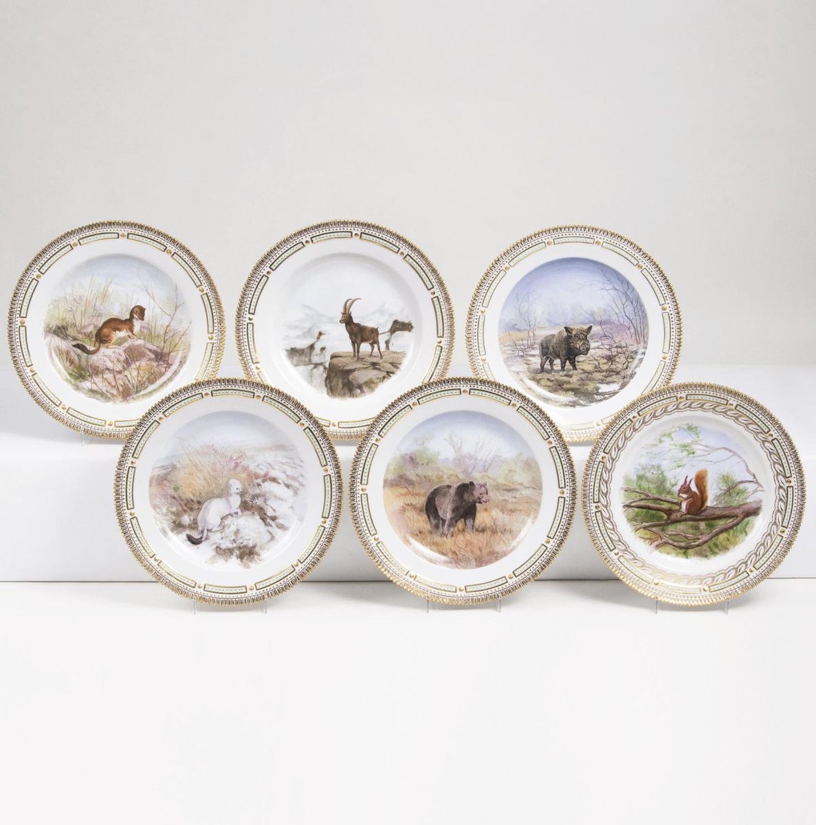 A Set of 6 Flora Danica Dinner Plates with Animals A Set of 6 Flora Danica Dinner Plates with Animals