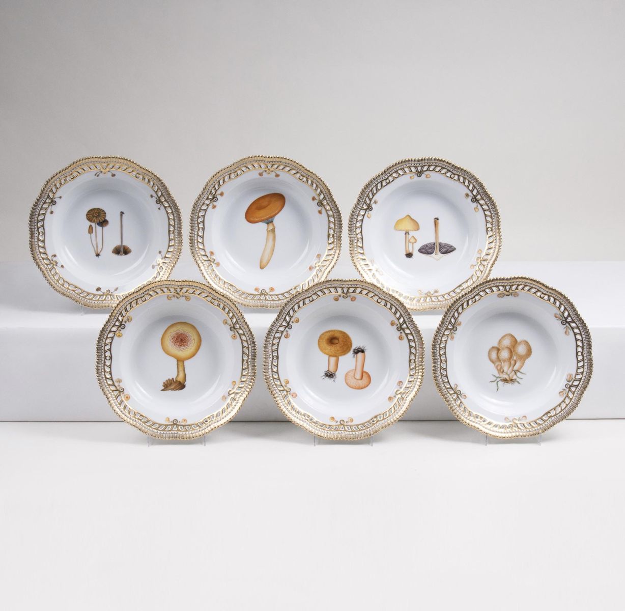 A Set of 6 reticulated Flora Danica Soup Plates A Set of 6 reticulated Flora Danica Soup Plates