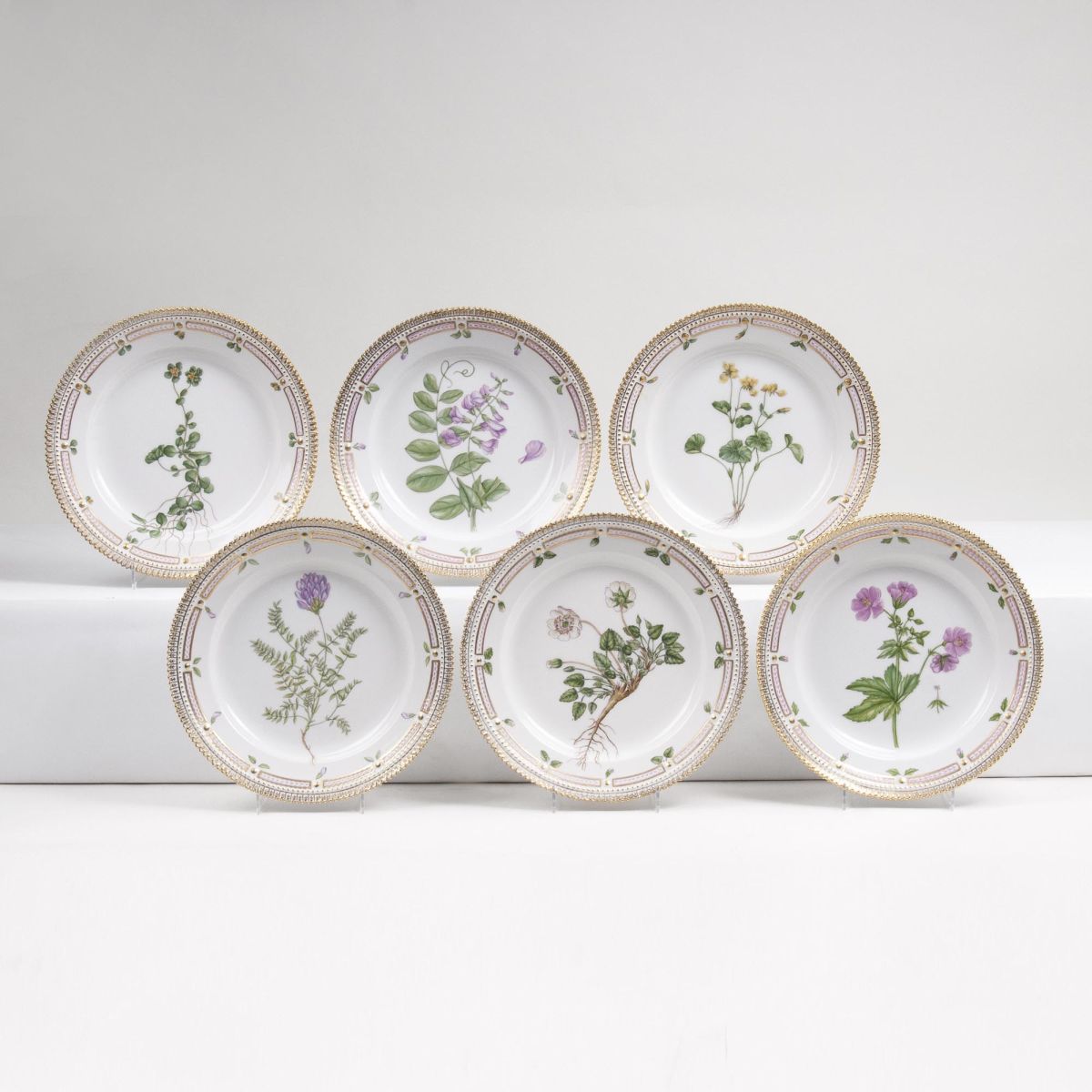 A Set of 6 Flora Danica Breakfast Plates with Botanical Specimen A Set of 6 Flora Danica Breakfast Plates with Botanical Specimen