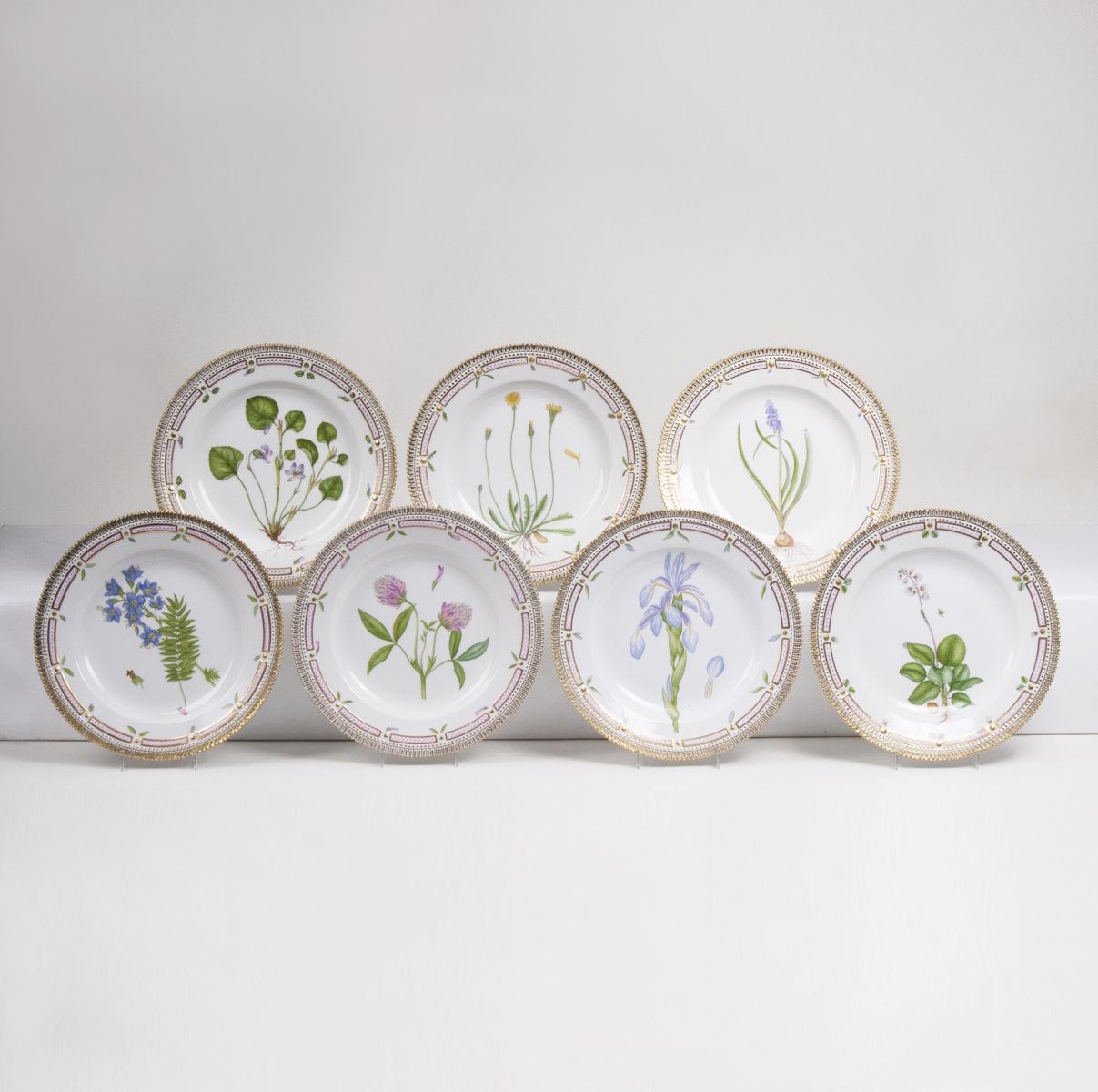 A Set of 7 Flora Danica Dinner Plates A Set of 7 Flora Danica Dinner Plates