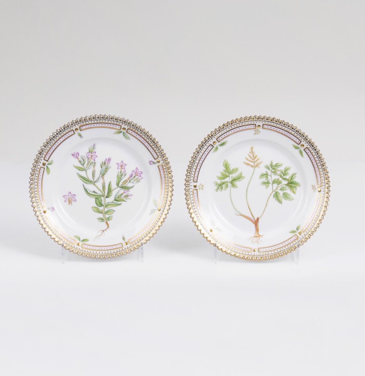 Two small Flora Danica Bread Plates with Botanical Specimens Two small Flora Danica Bread Plates with Botanical Specimens