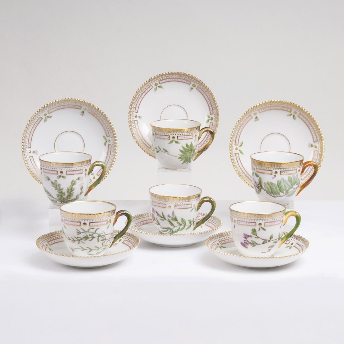 A Set of 6 Flora Danica Coffee Cups with Saucers A Set of 6 Flora Danica Coffee Cups with Saucers