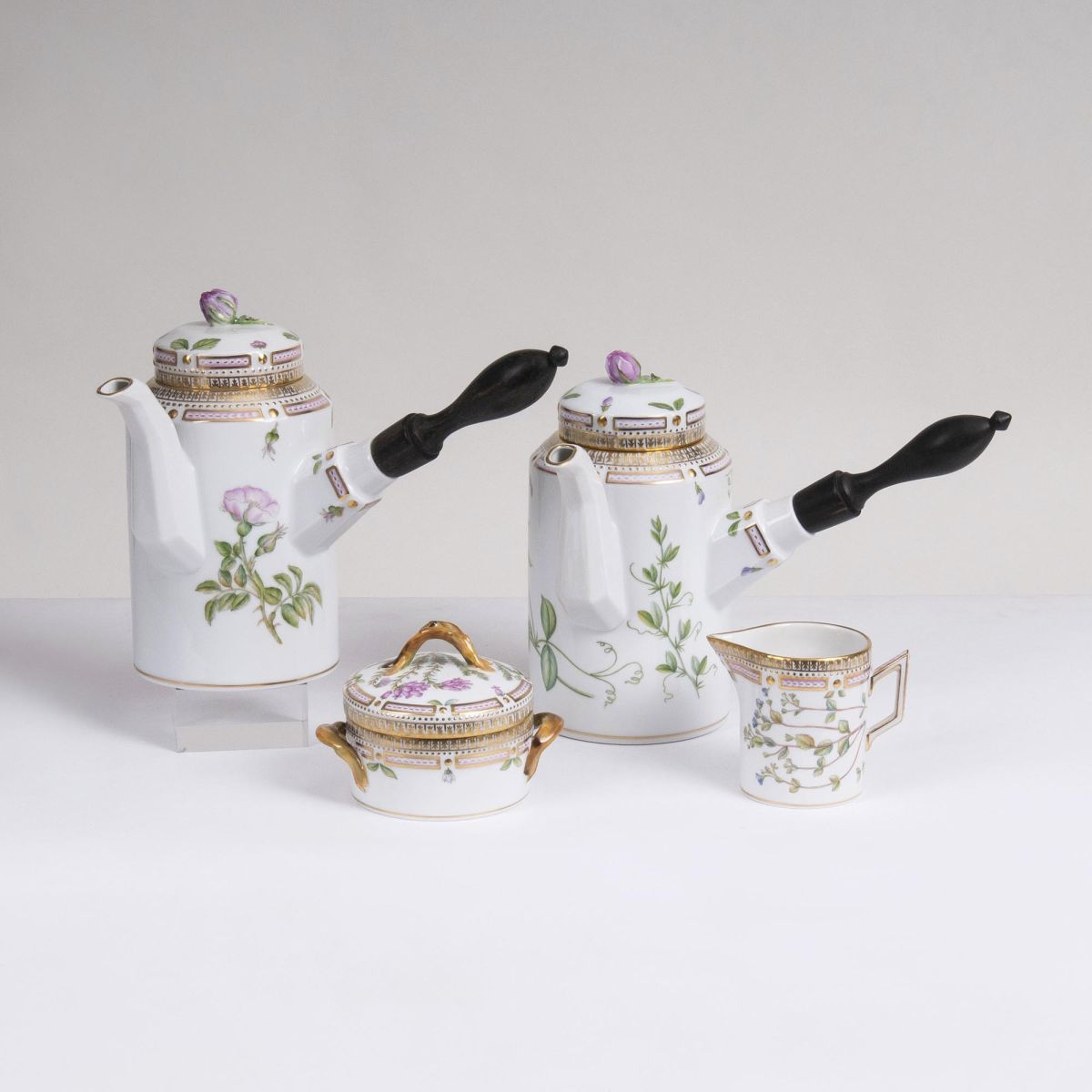 A Four-Part Flora Danica Set of Chocolatières, Milk Jug and Sugar Box A Four-Part Flora Danica Set of Chocolatières, Milk Jug and Sugar Box