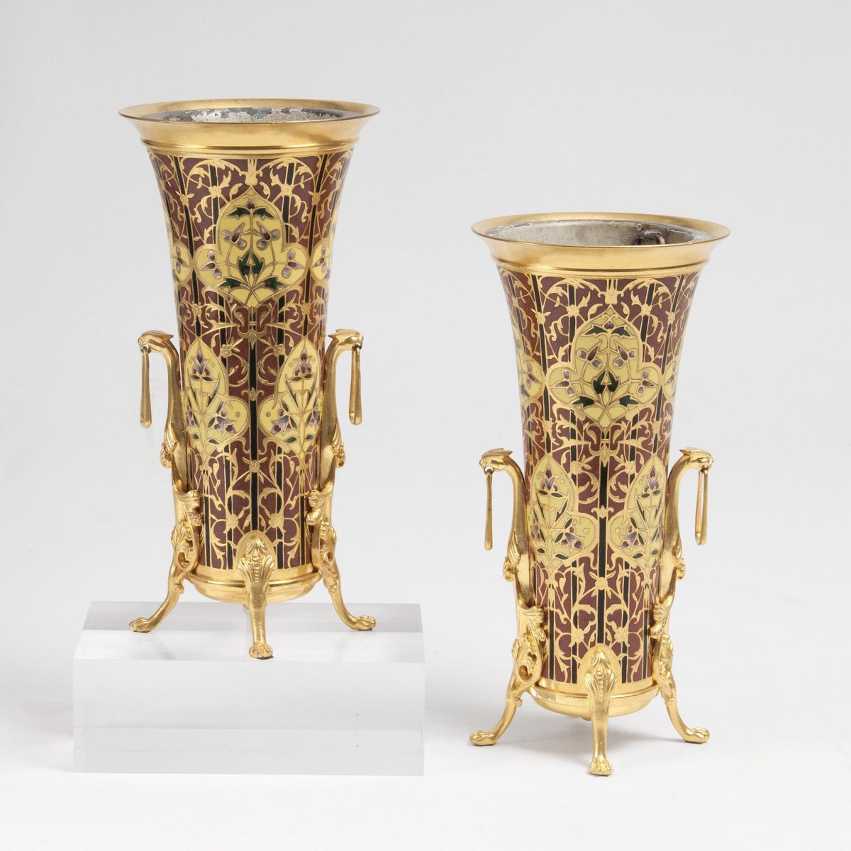 A Pair of Napoléon III. Cloisonné Trumpet Vases