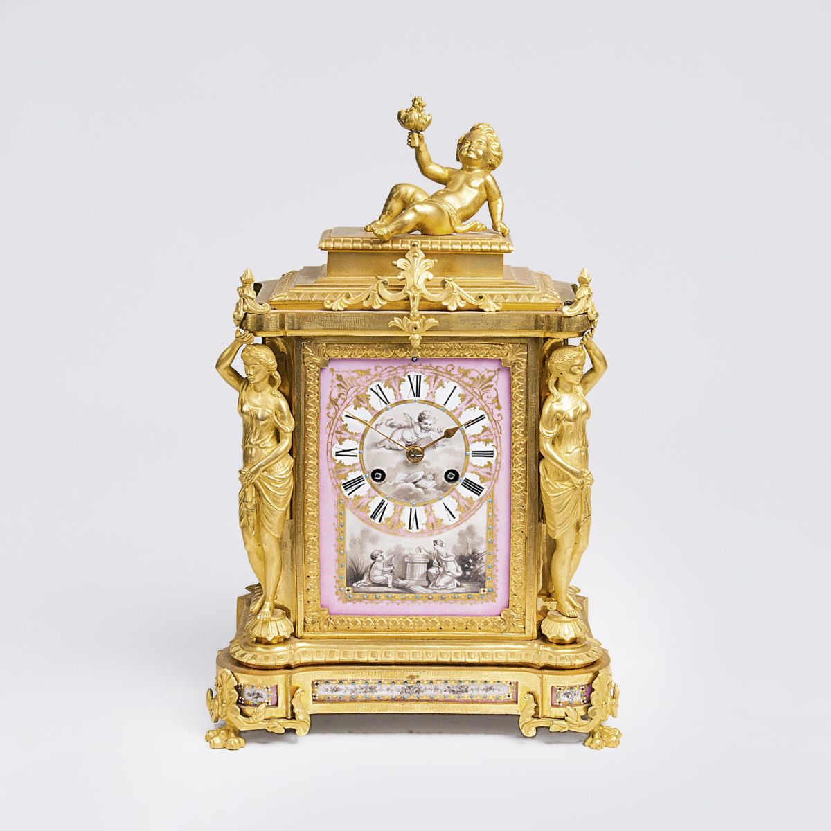 A Napoléon III Pendule with Caryatids and Sèvres Porcelain Plates 'Requiem' A Napoléon III Pendule with Caryatids and Sèvres Porcelain Plates 'Requiem'