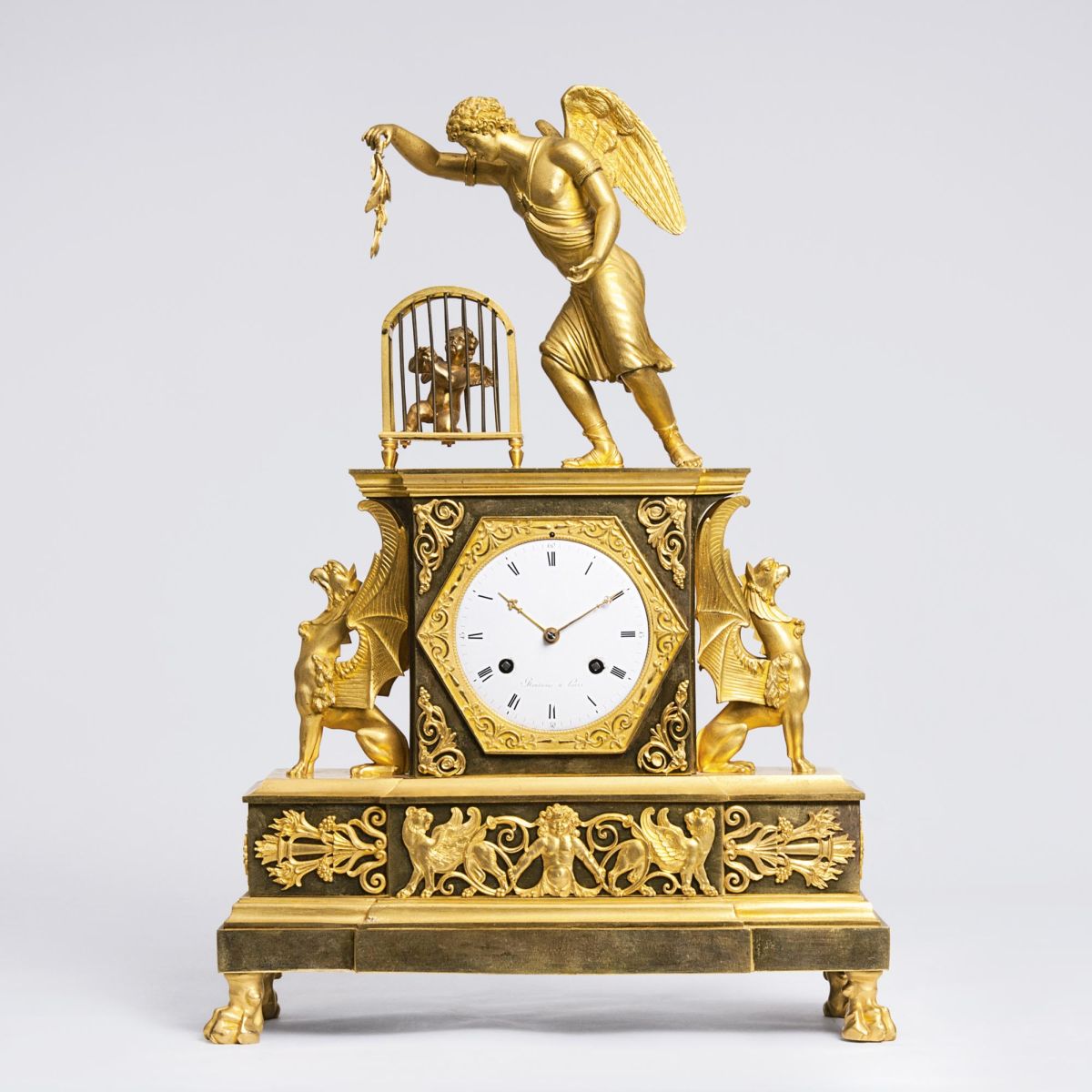 Rouvière, Uhrmacher Paris, erw. 1807 - A rare Empire Penduel 'Allegory of Victorious Amor' A rare Empire Penduel 'Allegory of Victorious Amor'