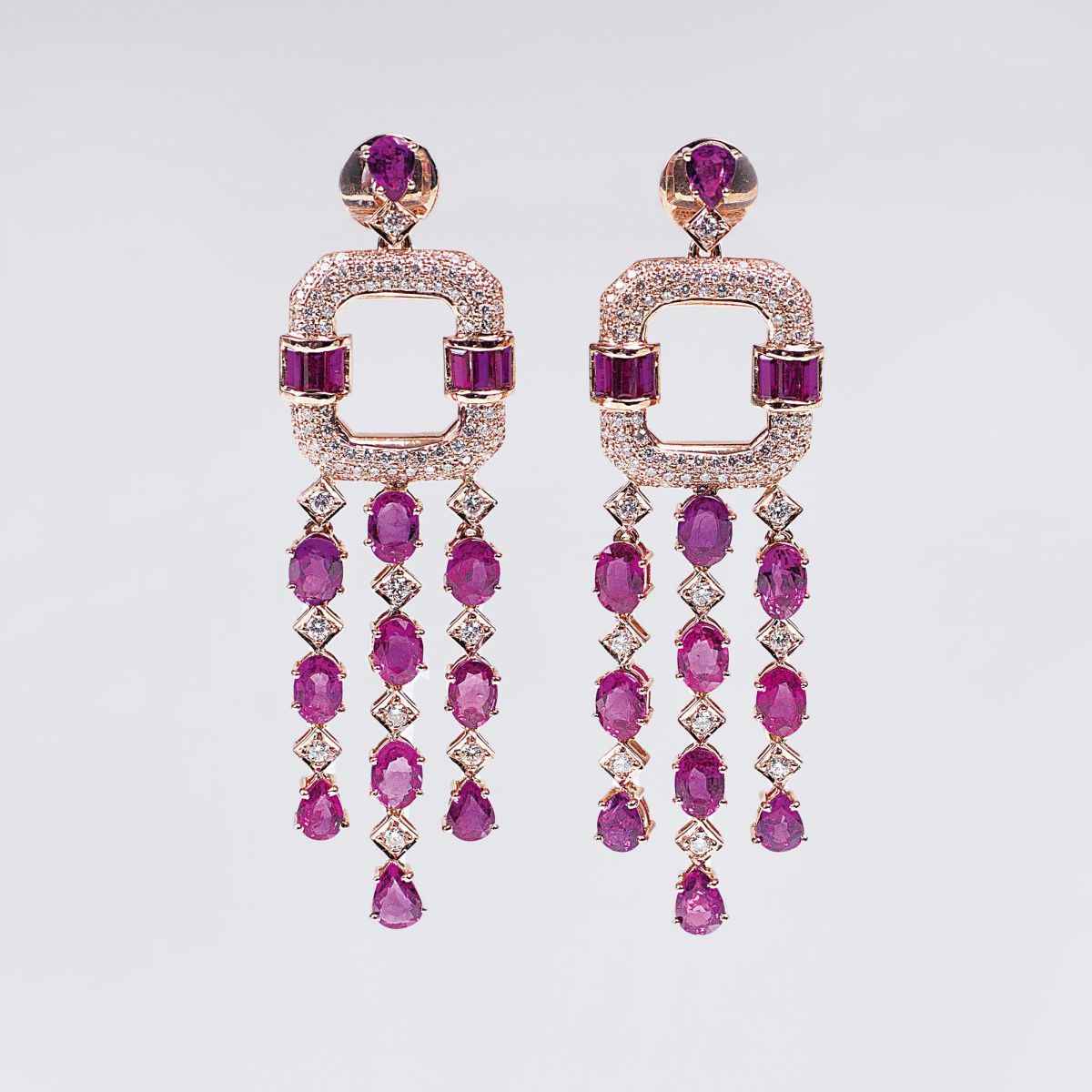 A Pair of fine Ruby Diamond Chandelier Earpendants