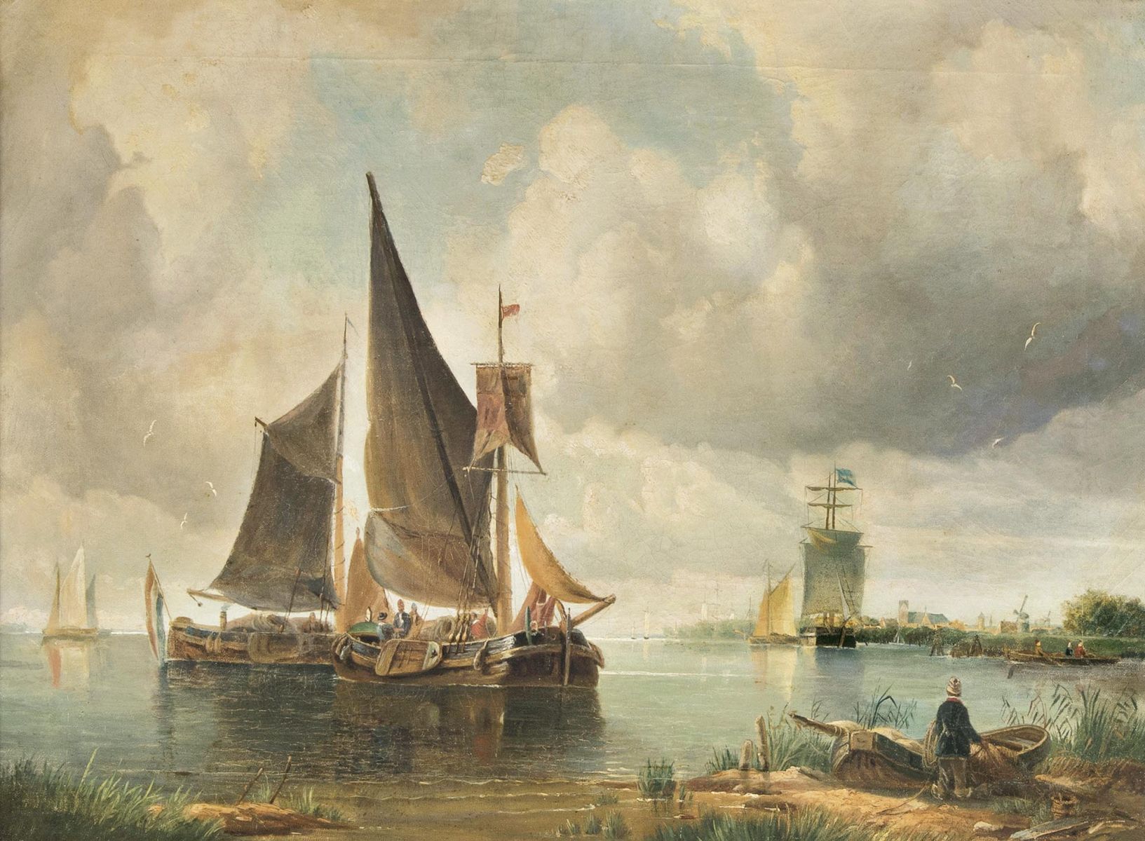 Niederländischer Meister, tätig Mitte 19. Jh. - Ships by the Coast Ships by the Coast