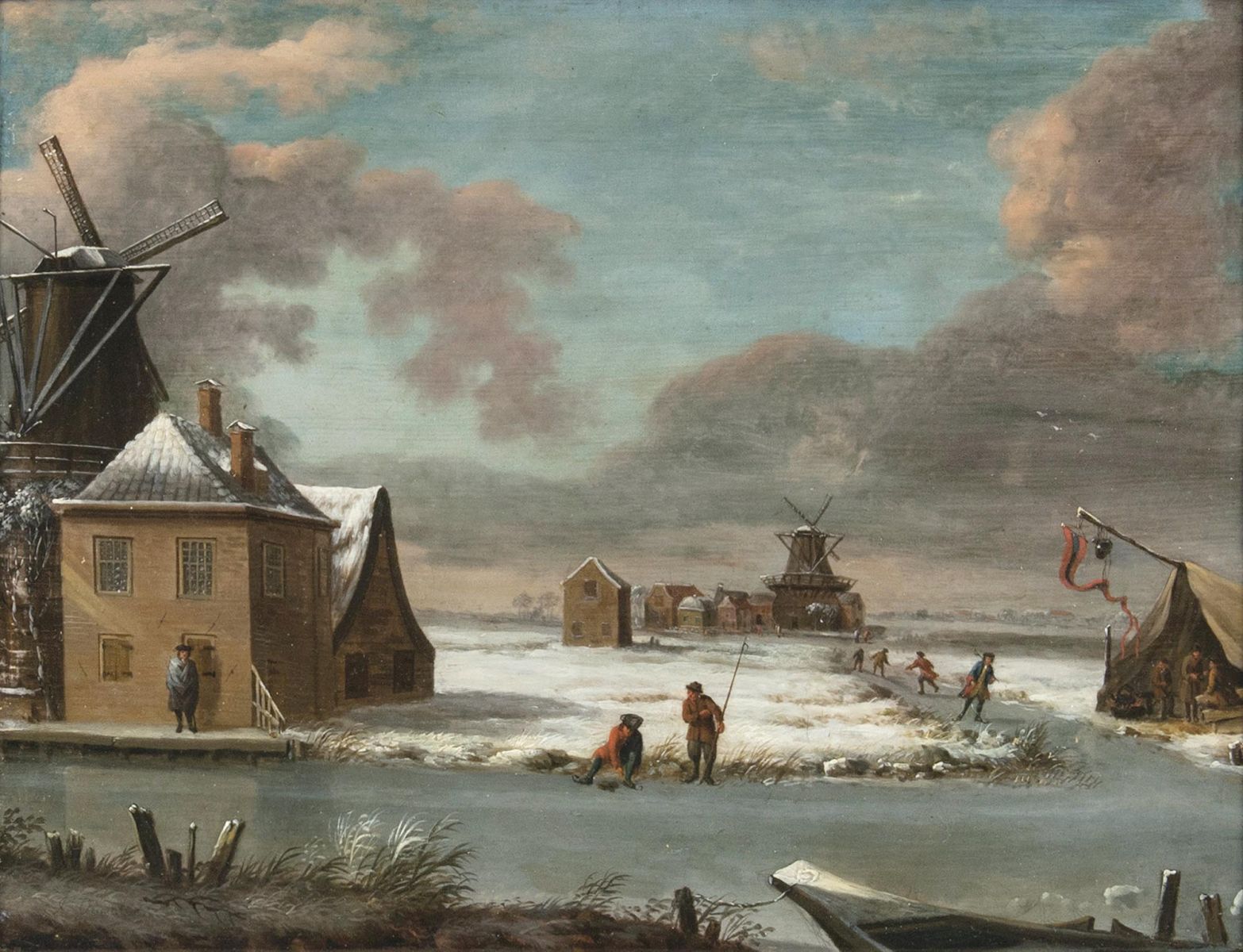 Winterlandschaft mit Schlittschuhläufern