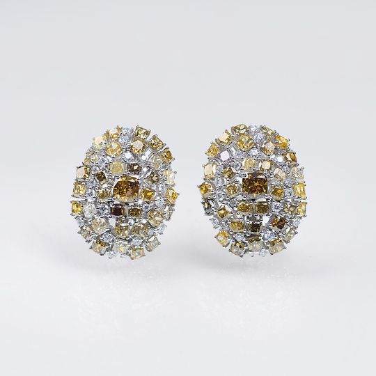 Paar hochkarätiger, mehrfarbiger Diamant-Ohrringe mit natürlichen Fancy-Diamanten