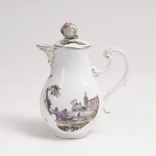 A Rococo Coffee Pot with Dulong Relief and Landscapes