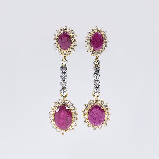 A Pair of long Ruby Diamond Earpendants