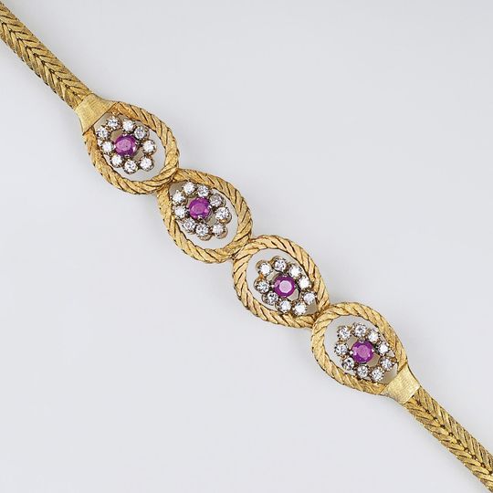 A Vintage Gold Bracelet with Rubies and Diamonds