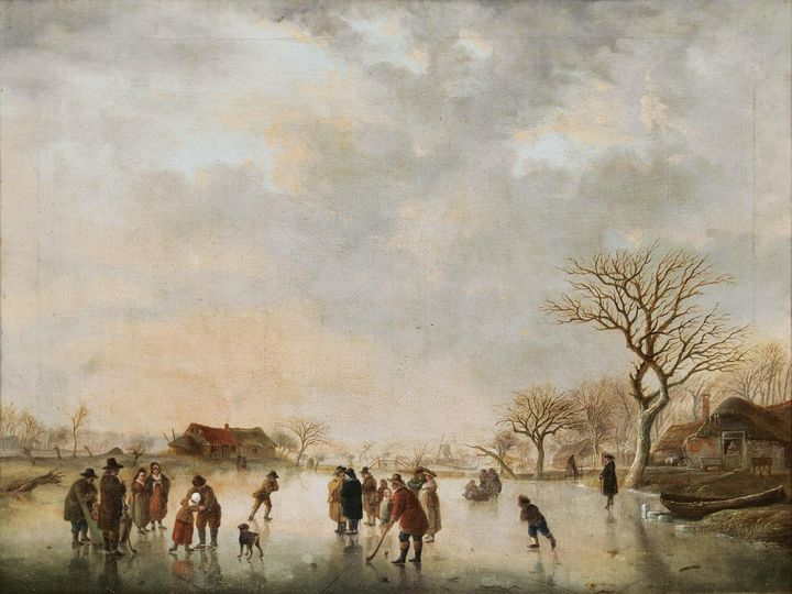 People making merry and playing hockey on the Ice