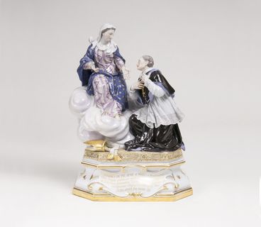 Seltene Figurengruppe 'Die Jungfrau Maria erscheint Johannes von Palafox'