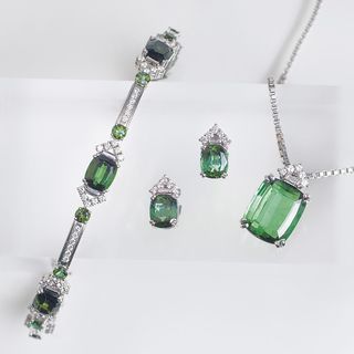 Vintage Turmalin-Diamant-Schmuckset