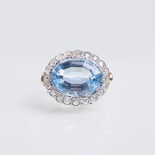 Art-déco Aquamarin-Diamant-Ring