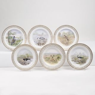 A Set of 6 Flora Danica Dinner Plates with Birds and Animal