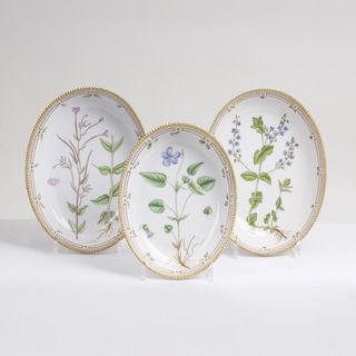 A Set of 3 oval Flora Danica Bowls with Botanical Specimens