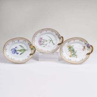 - Three oval Flora Danica Dishes with Branch Handles and Botanical Specimens Three oval Flora Danica Dishes with Branch Handles and Botanical Specimens