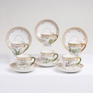 A Set of 6 Flora Danica Coffee Cups with Saucers