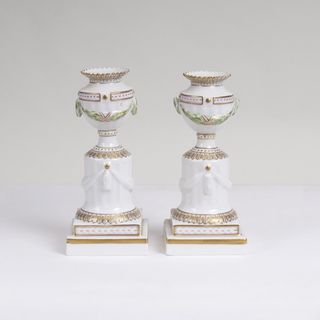 A Pair of small Flora Danica Candlesticks