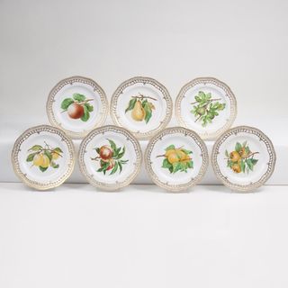 A Set of 7 reticulated Flora Danica Plates with Fruits