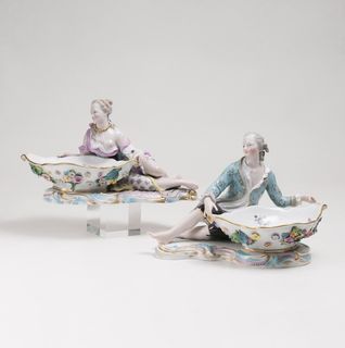A Pair of large Rococo Dishes 'Lady and Gentleman'