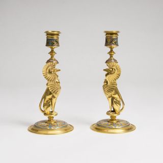 Maison F. Barbedienne, gegr. Paris 1834, tätig bis 1954 - A Pair of Napoléon III Candleholder with Arabesque and Chimera A Pair of Napoléon III Candleholder with Arabesque and Chimera