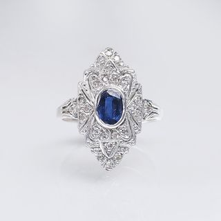A Diamond Sapphire Ring in Art Nouveau Style