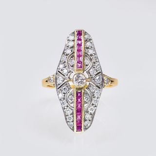 Zierlicher Jugendstil Diamant-Rubin-Ring