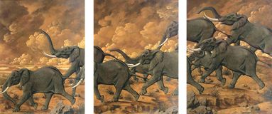 Triptych: Running Elephants - image 1