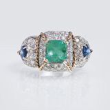 A Vintage Emerald Sapphire Ring with Diamonds