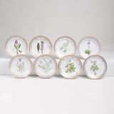 A Set of 8 Flora Danica Breakfast Plates with Botanical Specimen