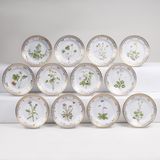 A Set of 12 small Flora Danica Side Plates with Botanical Specimens