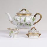 A Three-part Flora Danica Set of a Teapot, Milk Jug and Sugar Box