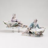 A Pair of large Rococo Dishes 'Lady and Gentleman'